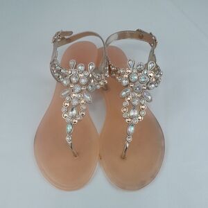 Olivia Miller Pink Sparkly Gem Sandals Thong Ankle Strap